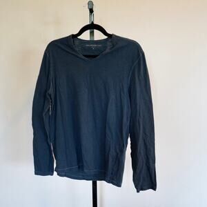 John Varvatos Pullover V Neck Long Sleeve Shirt Blue Mens Size Medium